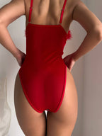 Red Hot Voltage — Red Sheer Bodysuit in Red — product view 2