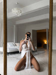 Secret Voltage — Lace Peignoir Set in Neutral — front view