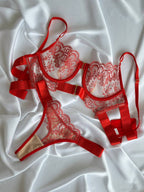 Crimson Kiss — Red Lace Lingerie Set in Red — product view 3
