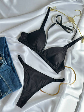 Eclipse Glimmer — Black Lingerie Set in Black — front view