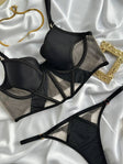 Velvet Ritual — Black Corset Lingerie Set in Black — front view