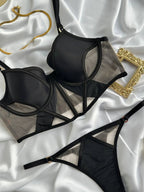 Velvet Ritual — Black Corset Lingerie Set in Black — front view