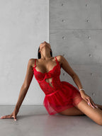 Second Skin Bloom — Lace Lingerie Set in Neutral — front view