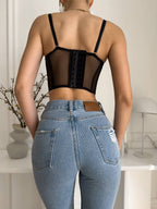 Noir Glimmer — Black Corset Lingerie Set in Black — product view 4