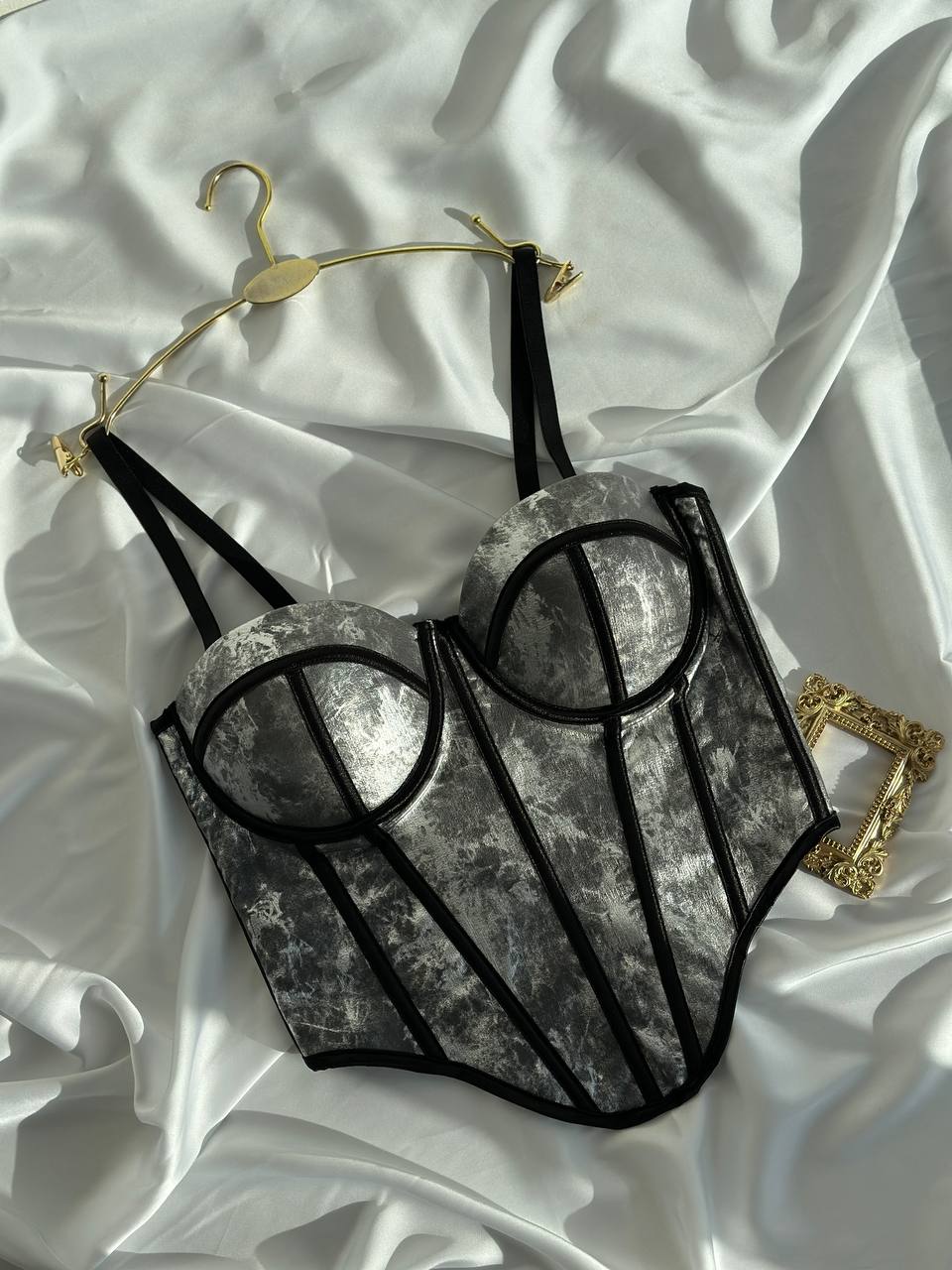 Silver Screen Muse — Gray Corset Lingerie Set in Gray — product view 2
