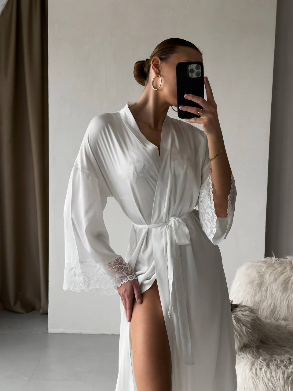 Noir Spell — Black Lace Peignoir Set in Black — product view 4