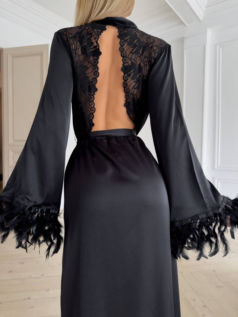 Eclipse Ritual — Black Lace Peignoir Set in Black — product view 2