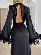 Eclipse Ritual — Black Lace Peignoir Set in Black — product view 2