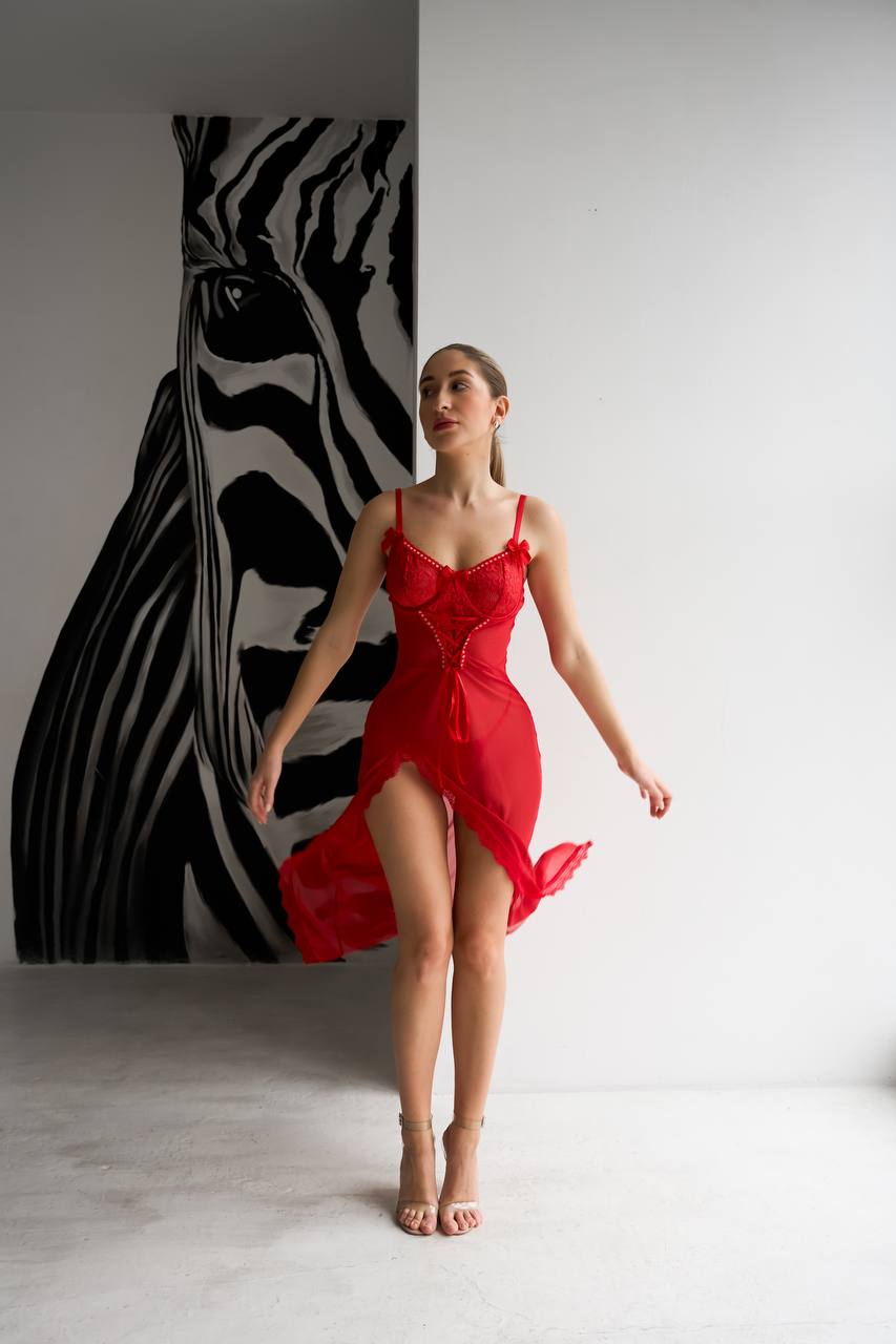 Scarlet Kiss — Red Lace Peignoir Set in Red — product view 2