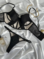 Velvet Ritual — Black Corset Lingerie Set in Black — product view 4