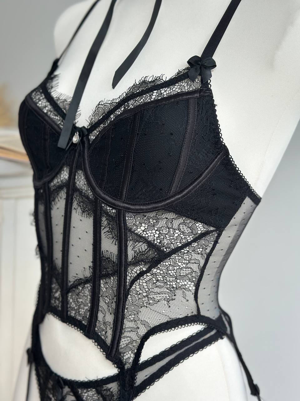 Noir Whisper — Black Corset Lingerie Set in Black — product view 4