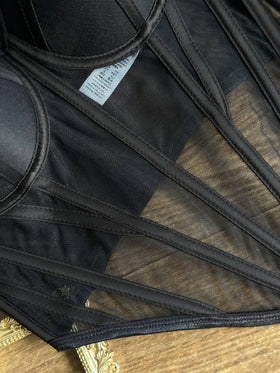 Noir Glimmer — Black Corset Lingerie Set in Black — front view