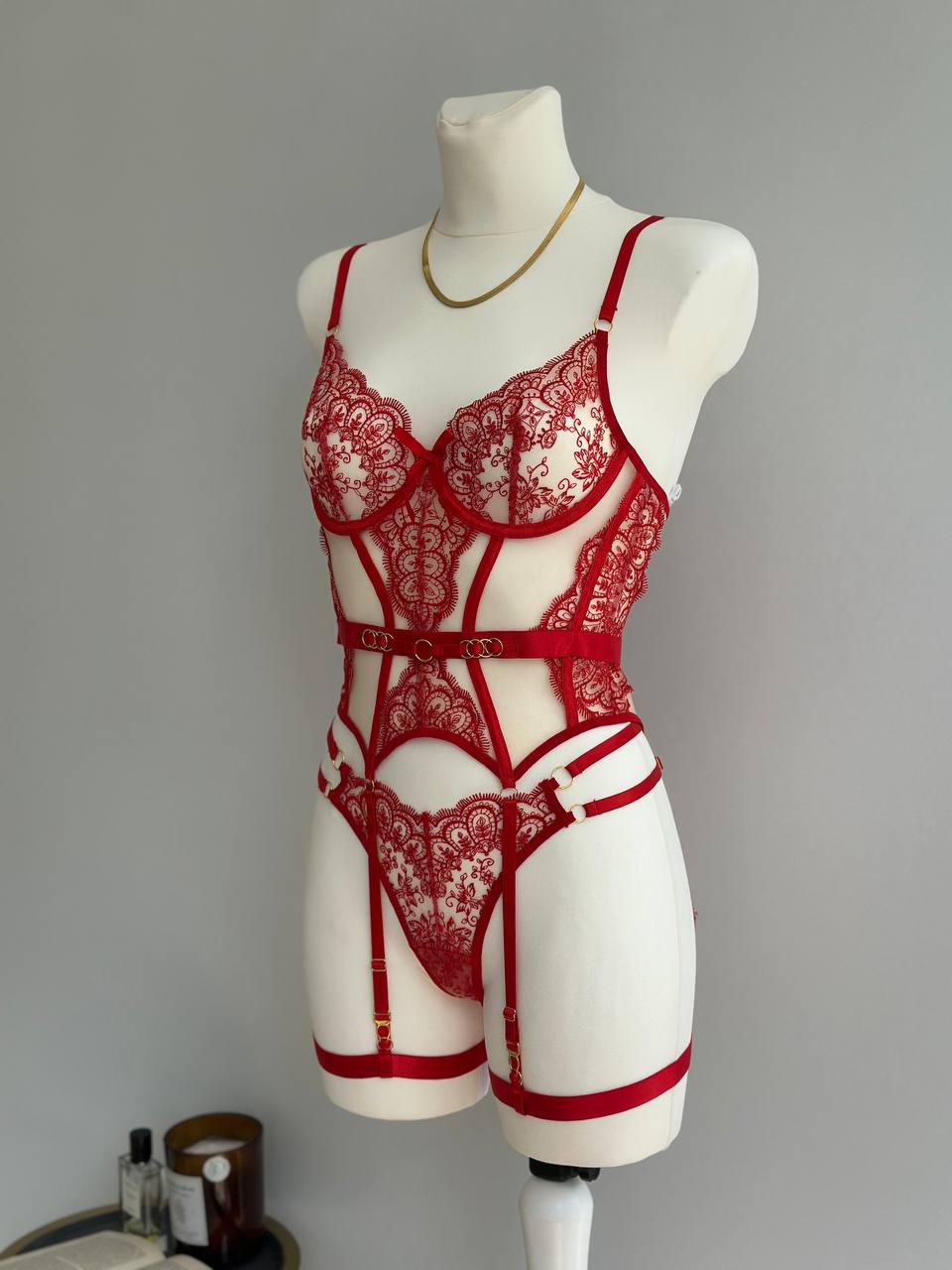Crimson Signal — Red Lace Lingerie Set in Red — product view 2
