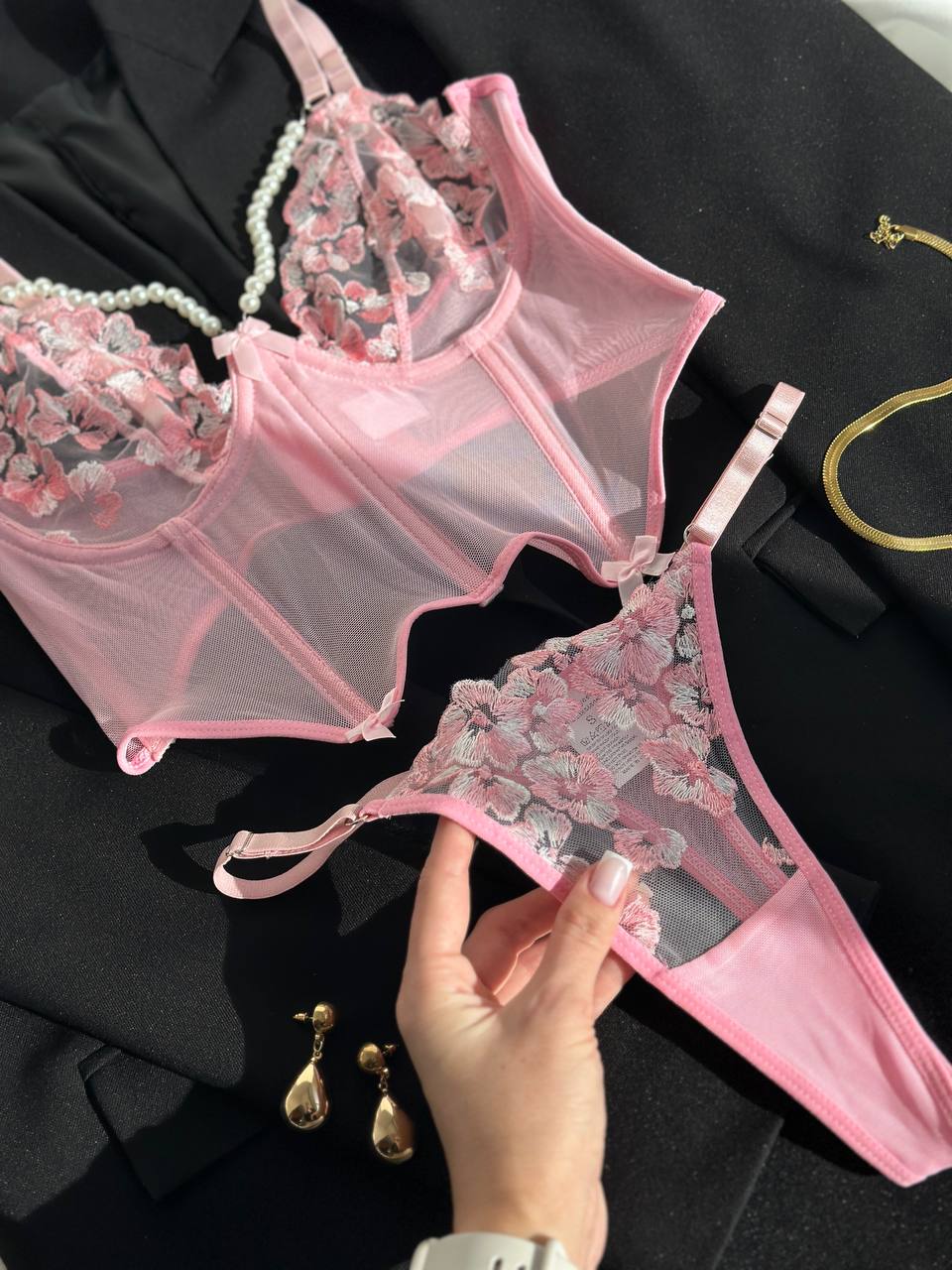 Bubblegum Voltage — Pink Lingerie Set in Pink — product view 4