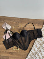 Noir Glimmer — Black Corset Lingerie Set in Black — product view 3
