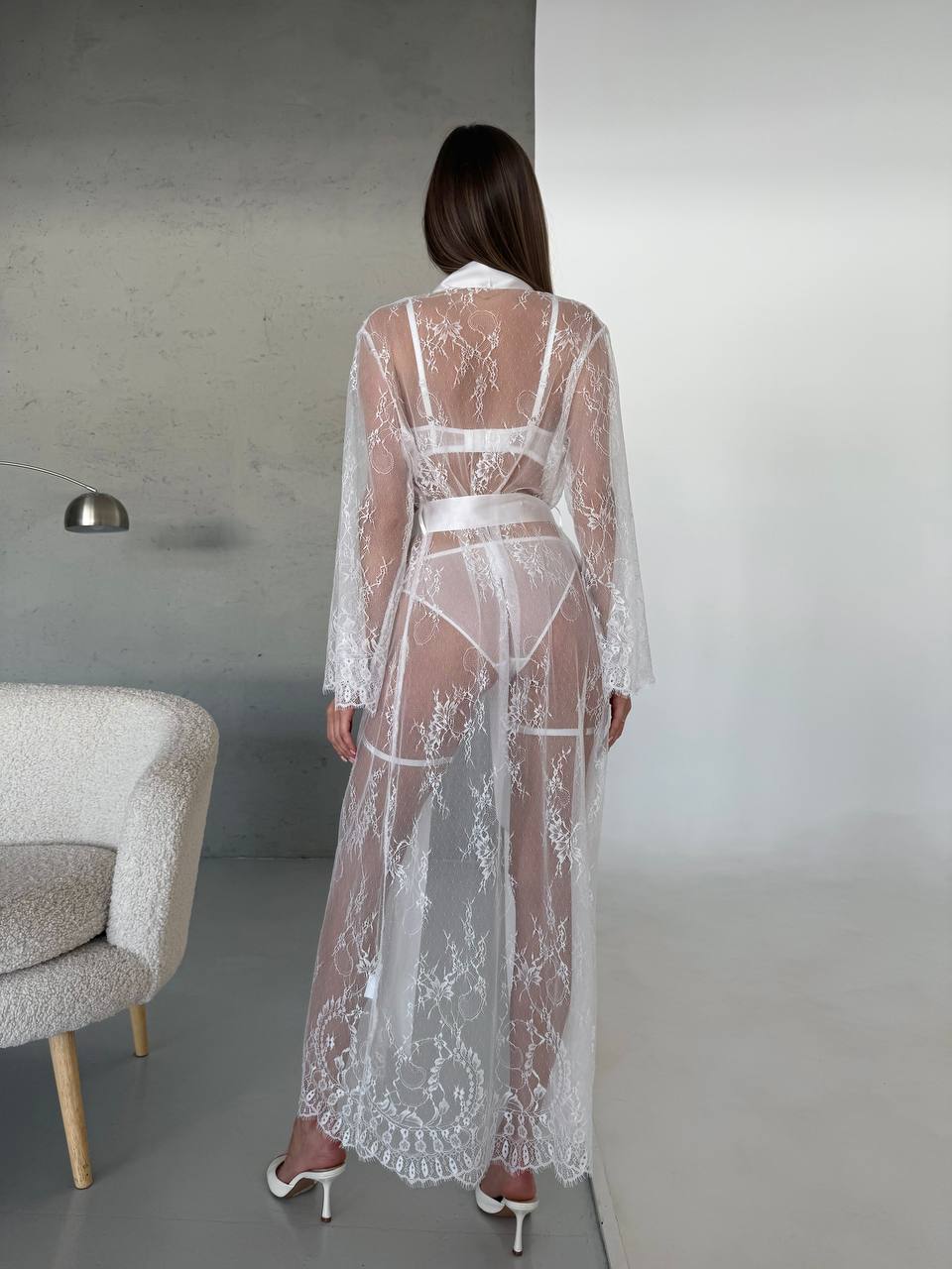 Ivory Affair — White Lace Peignoir Set in White — product view 3