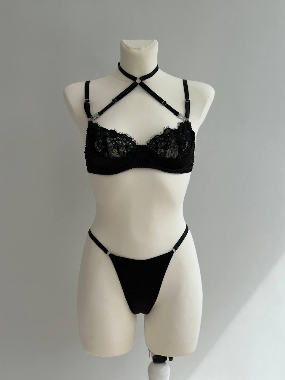 Black Lace Lingerie Set with Skirt — view 6