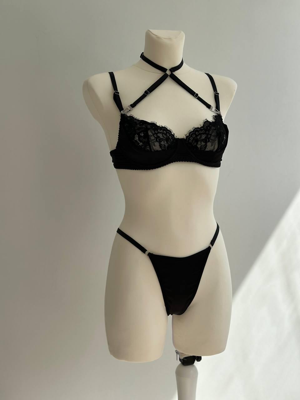 Black Lace Lingerie Set with Skirt — view 14