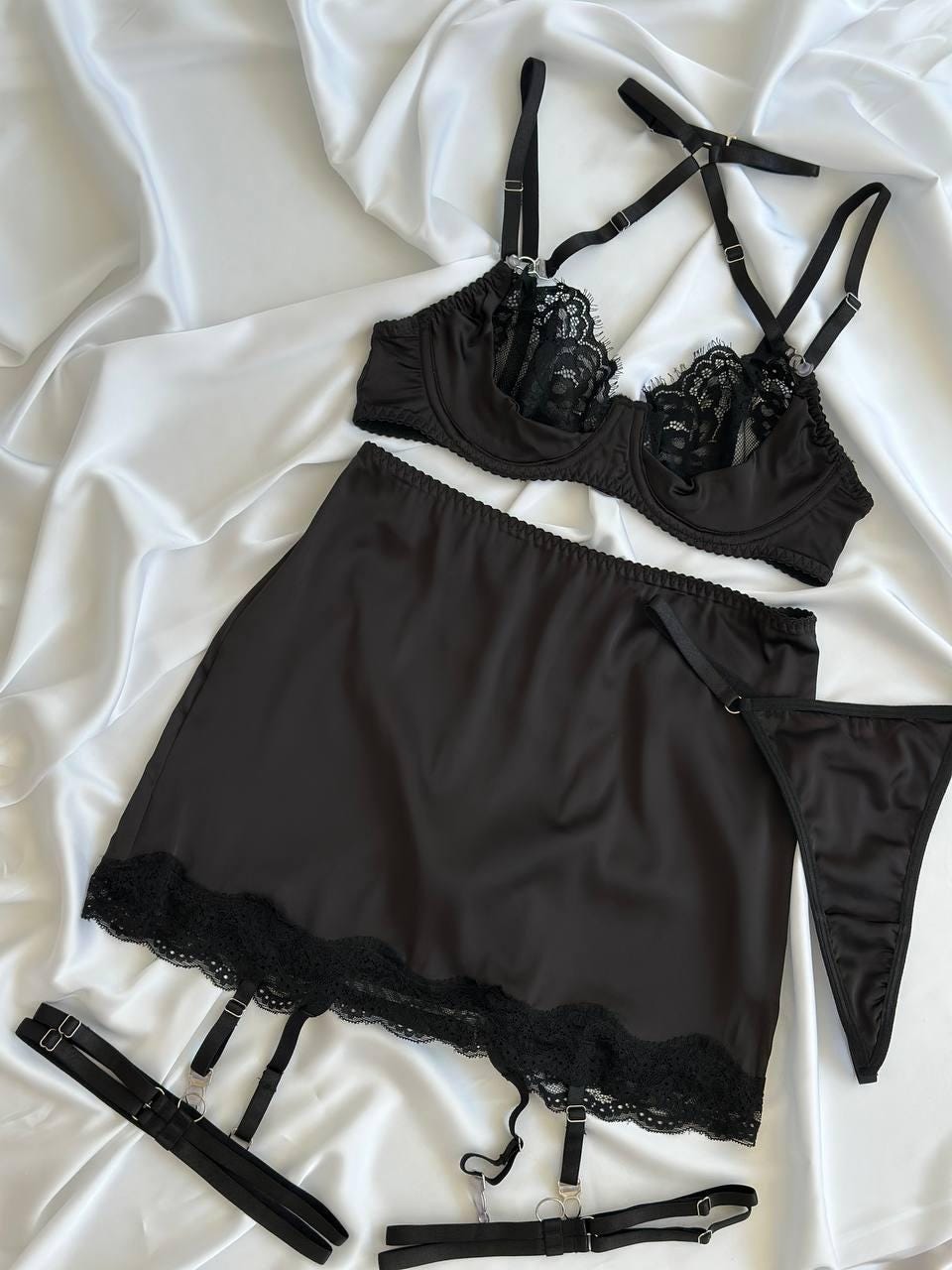 Black Lace Lingerie Set with Skirt — view 7
