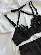 Black Lace Lingerie Set with Skirt — view 11