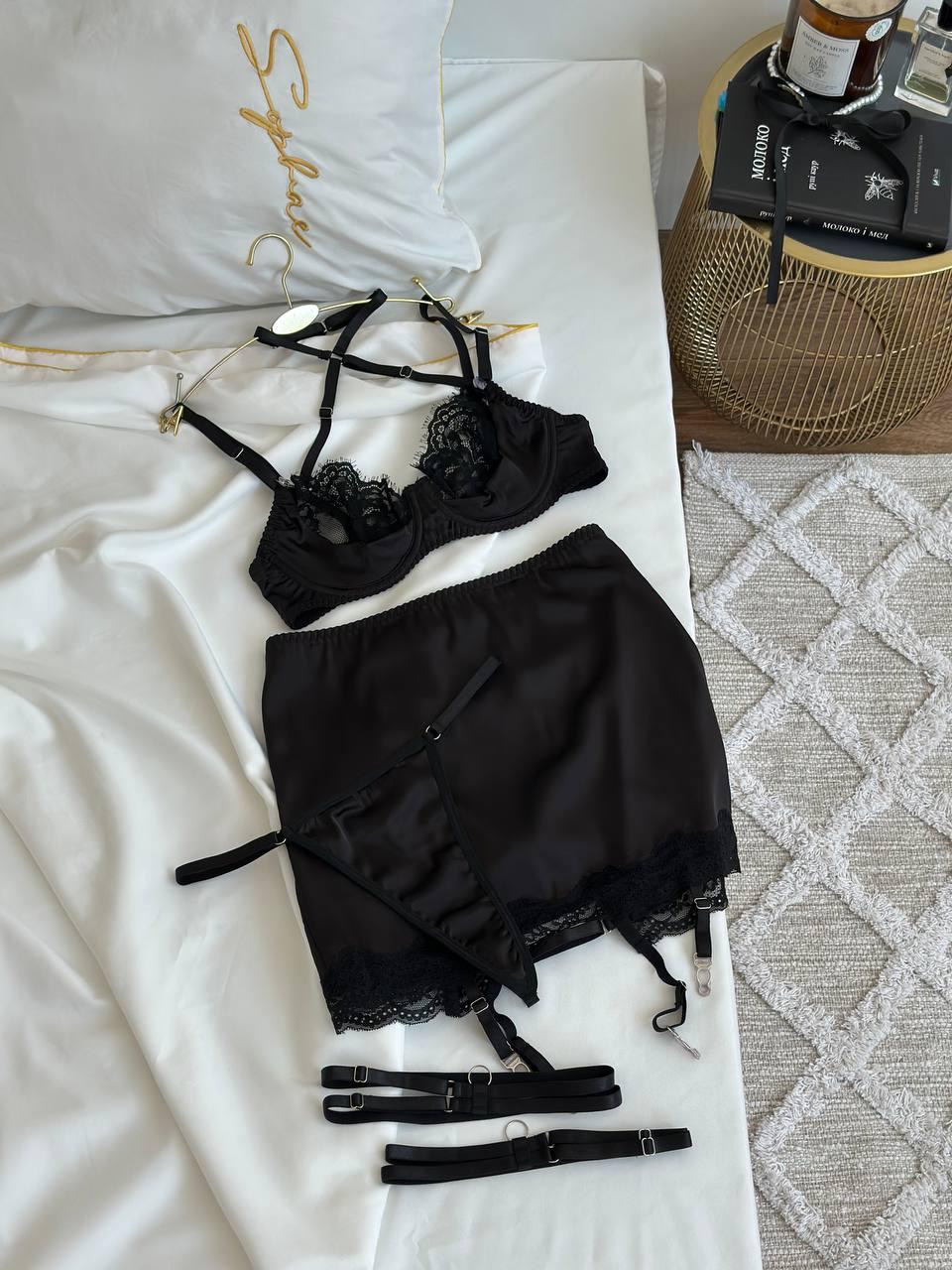 Black Lace Lingerie Set with Skirt — view 17