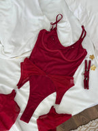 Burgundy Lace Bodysuit Lingerie — view 8