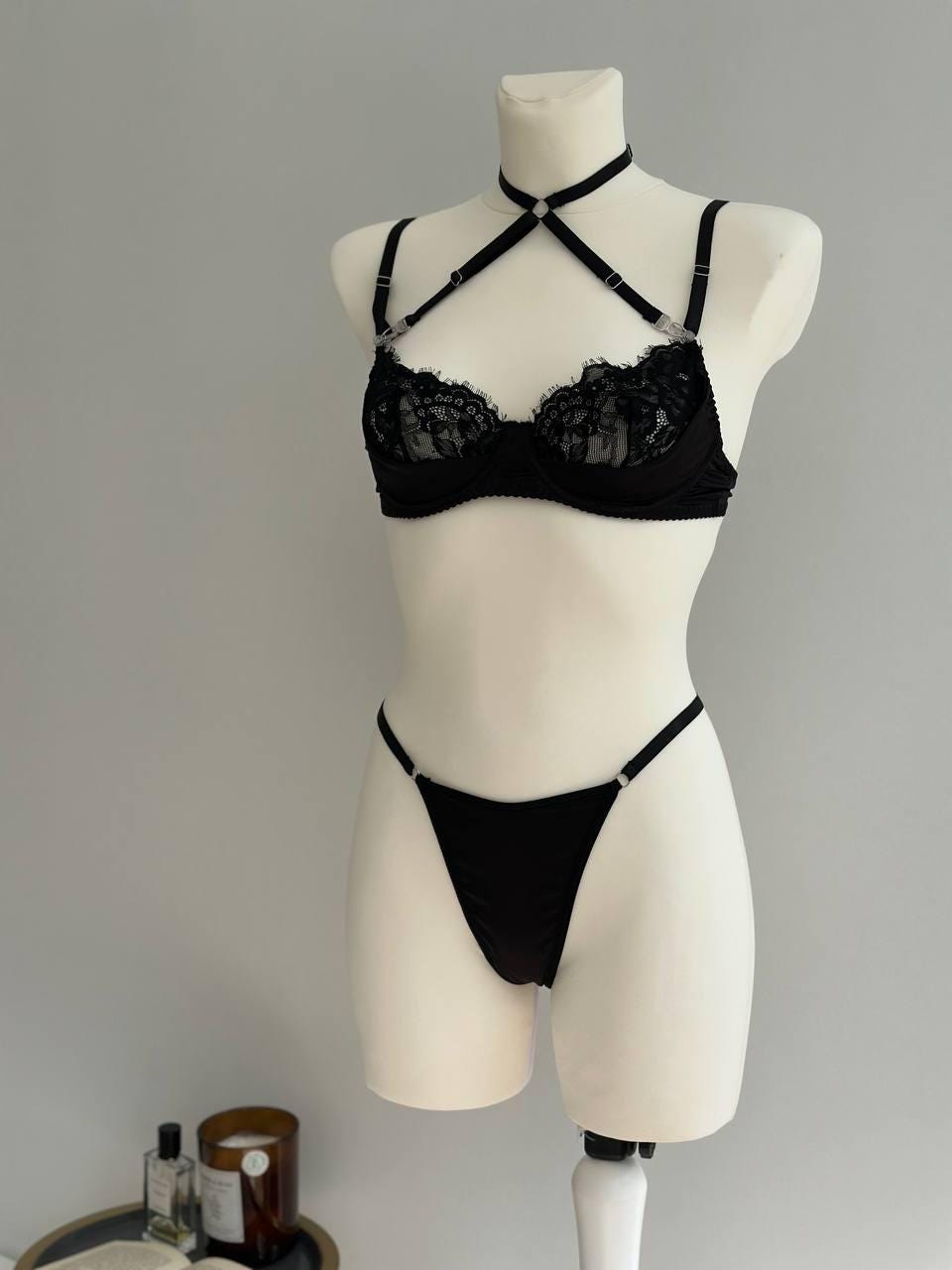 Black Lace Lingerie Set with Skirt — view 8