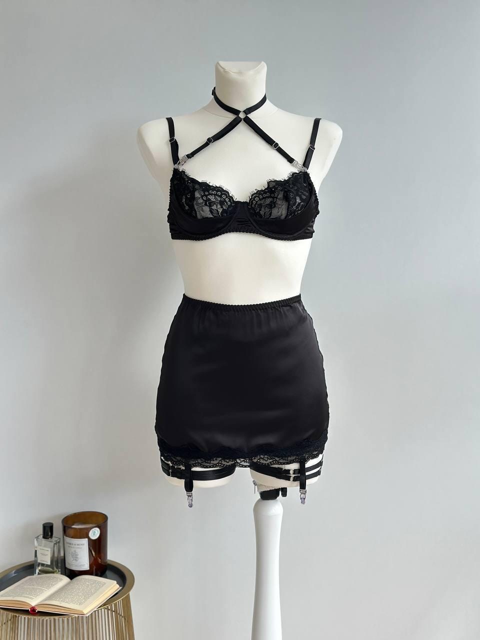 Black Lace Lingerie Set with Skirt — view 18