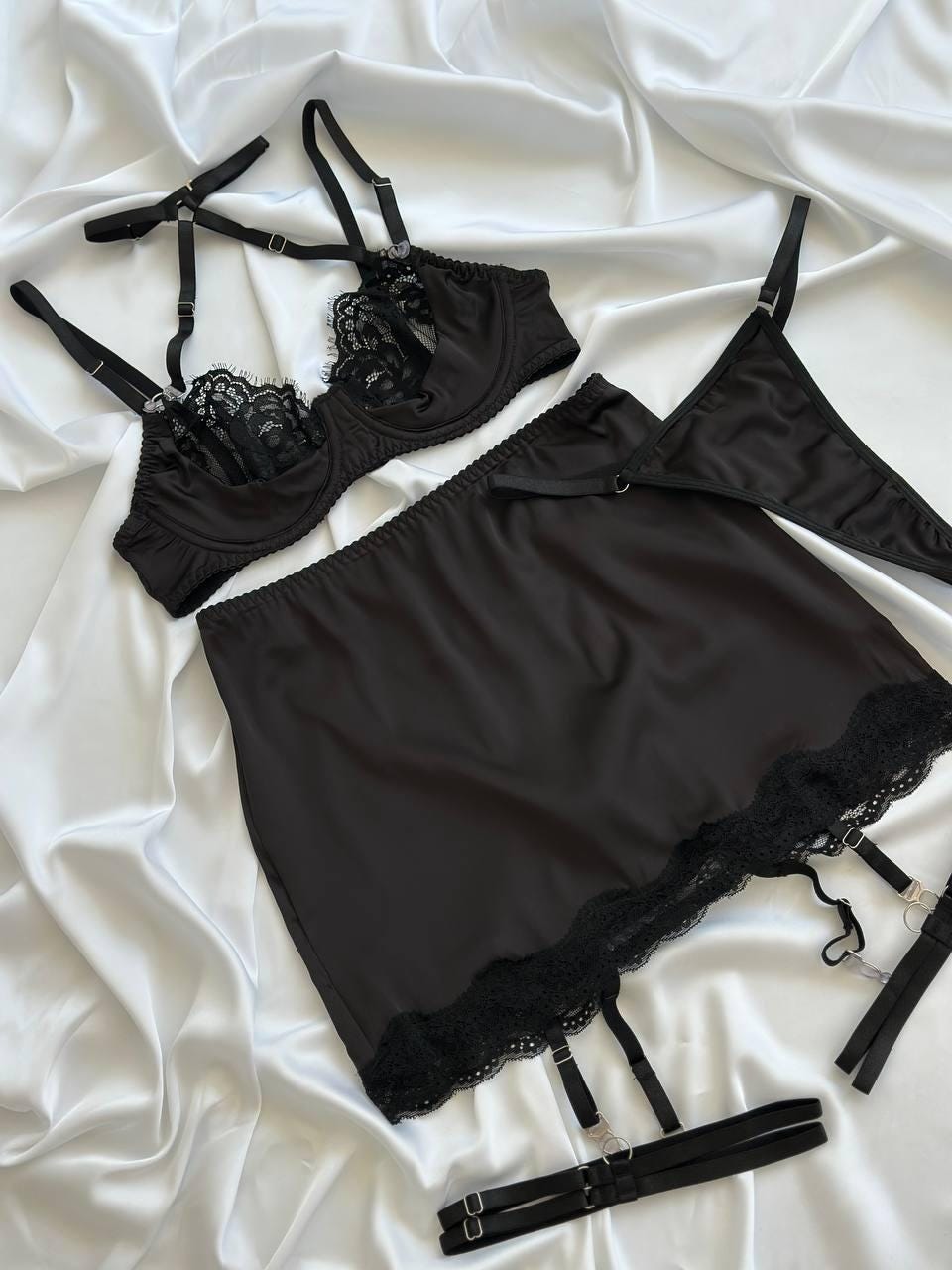 Black Lace Lingerie Set with Skirt — view 9