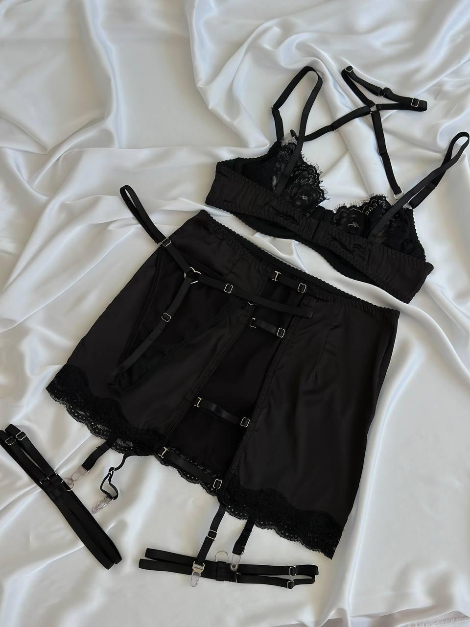 Black Lace Lingerie Set with Skirt — view 13