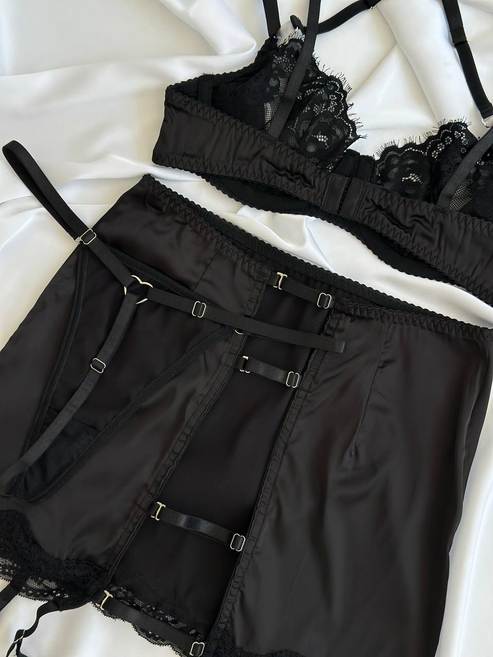 Black Lace Lingerie Set with Skirt — view 15