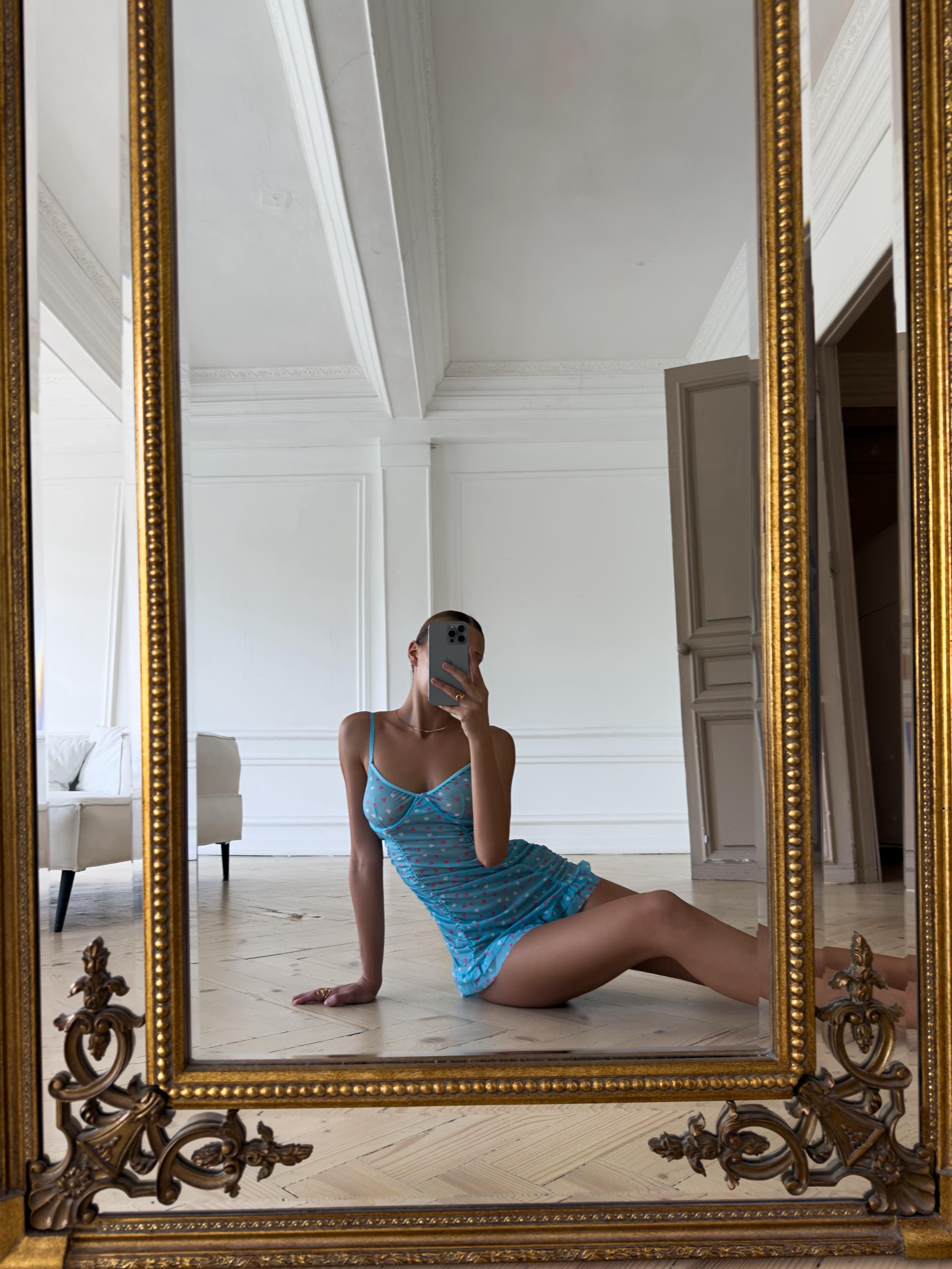 Blue Heart Print Peignoir Set — view 1