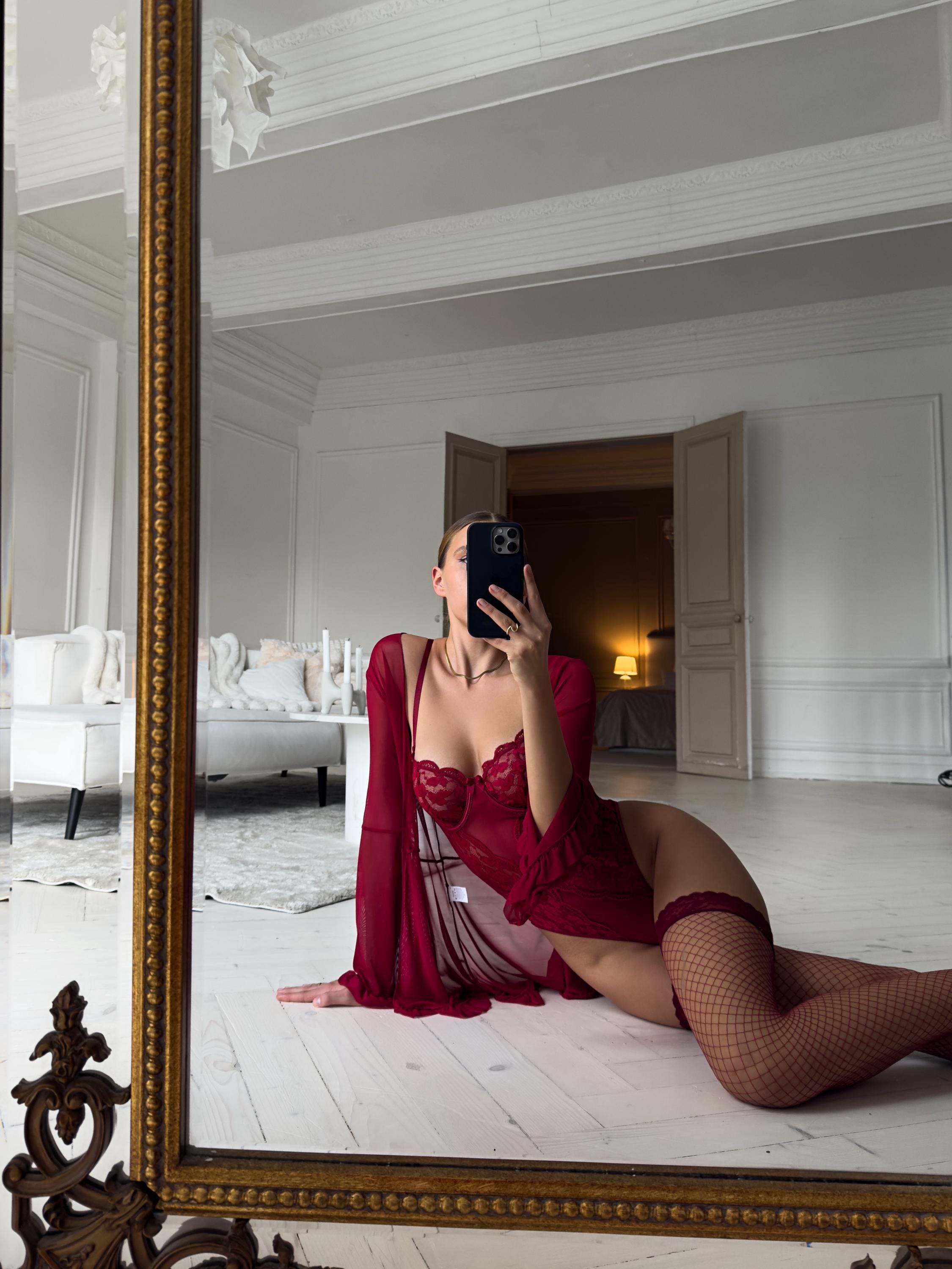 Burgundy Lace Bodysuit Lingerie — view 5