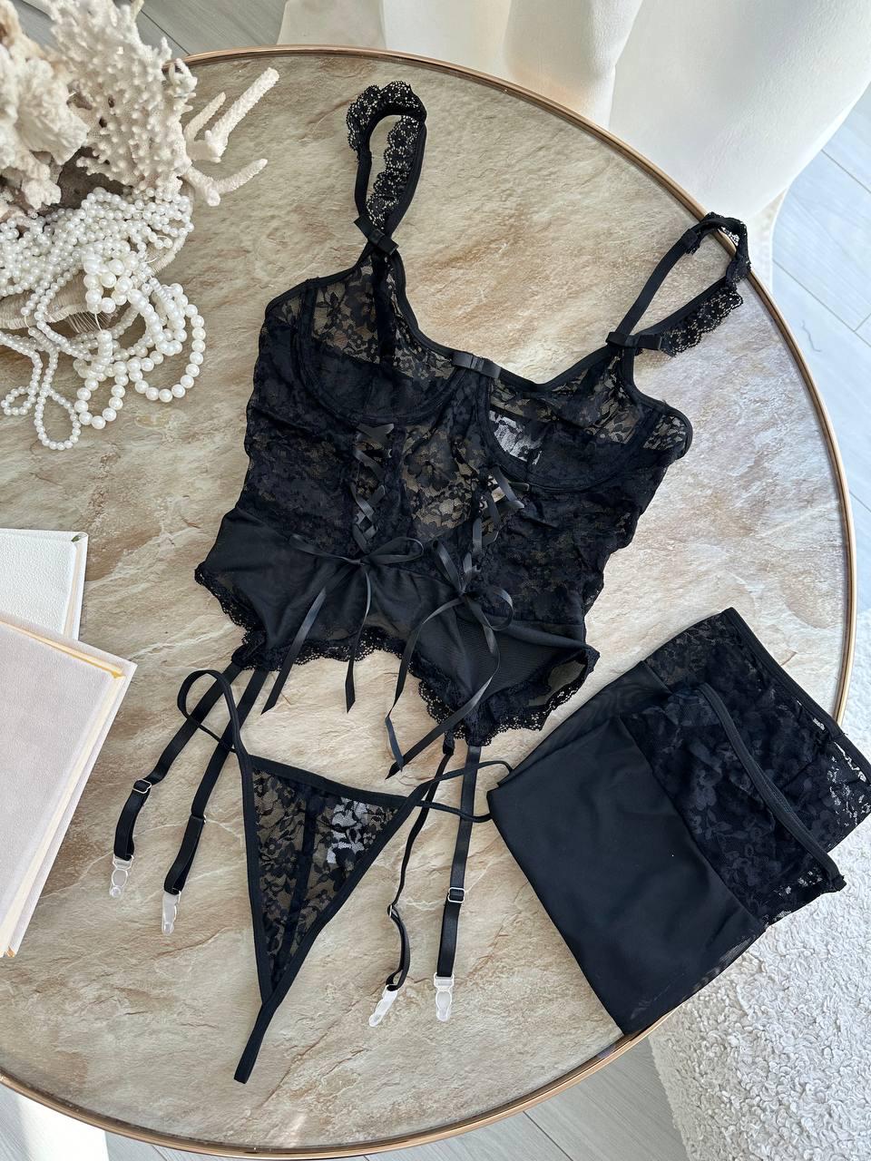 Black Lace Lingerie Set — view 4