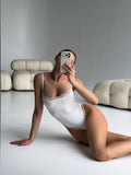 White Viscose Bodysuit with Lace Trim — view 1