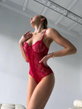 Red Lace Bodysuit and Sheer Robe Set — view 1